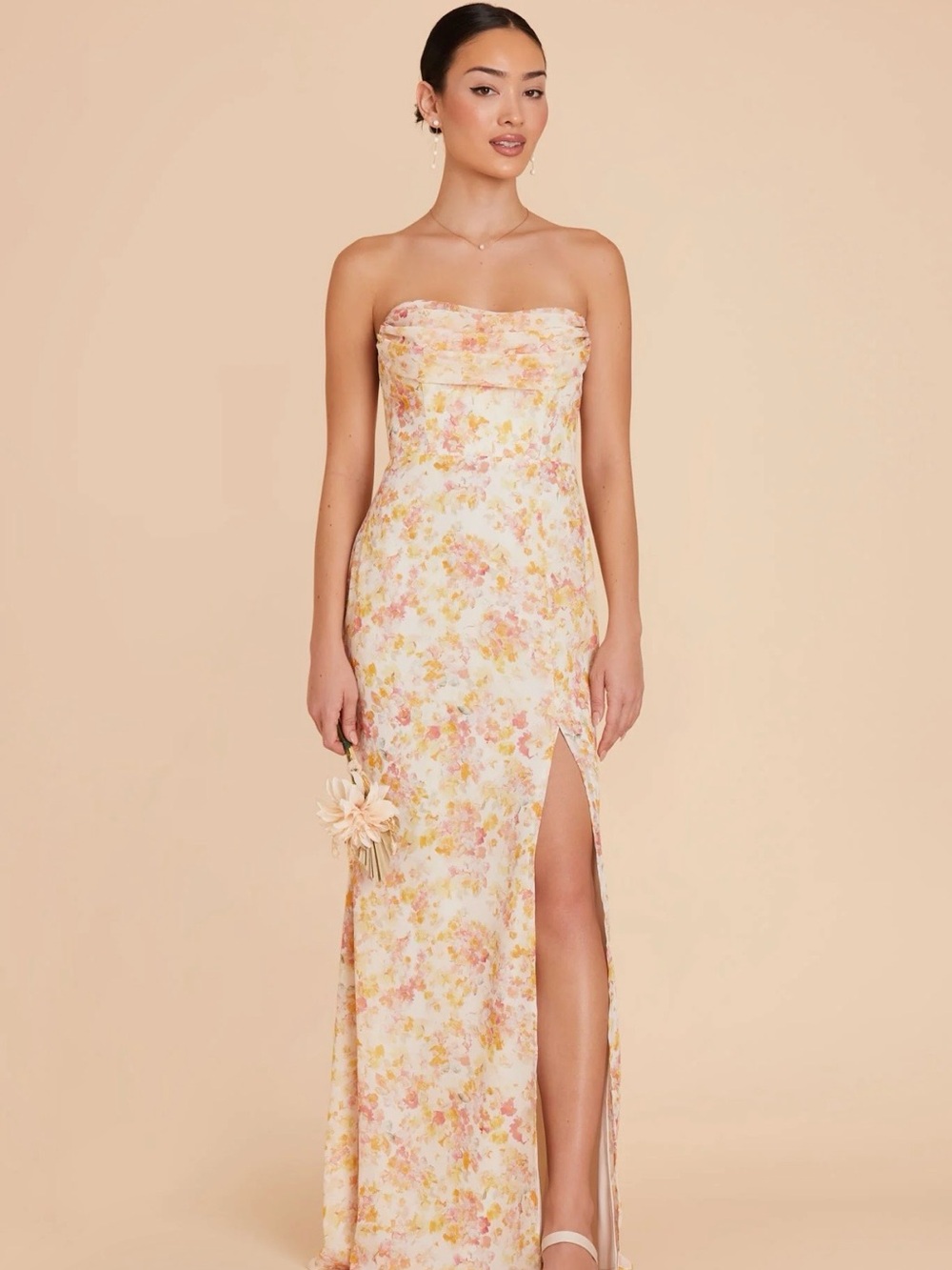 Birdy Grey Strapless Floral Maxi Dress in Pink and Cream